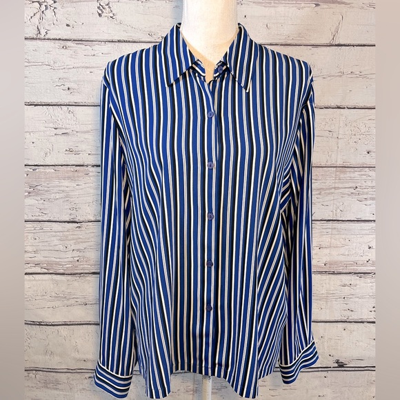 CHAUS & CO Button Down Shirt Lightweight Striped-14 - Picture 1 of 3